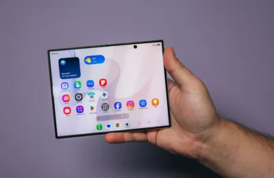 Galaxy Z Fold 8 yang baru memiliki bingkai ultra tipis dan layar fleksibel yang lebar. Kredit: Joseph Maldonado / CNET Group